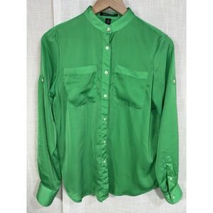 Lauren Ralph Lauren Women's S Small Green Blouse Button Down Shirt Pockets Silky